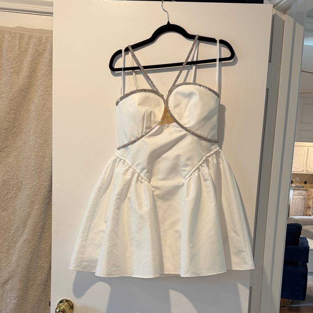 Crystal-embellished tulle-trimmed taffeta mini dress by Self Portrait